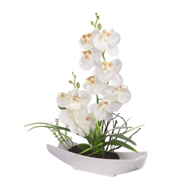 Орхидея в белой ладье, Д290 Ш70 В320, белый, YW-32 фото на RBNG