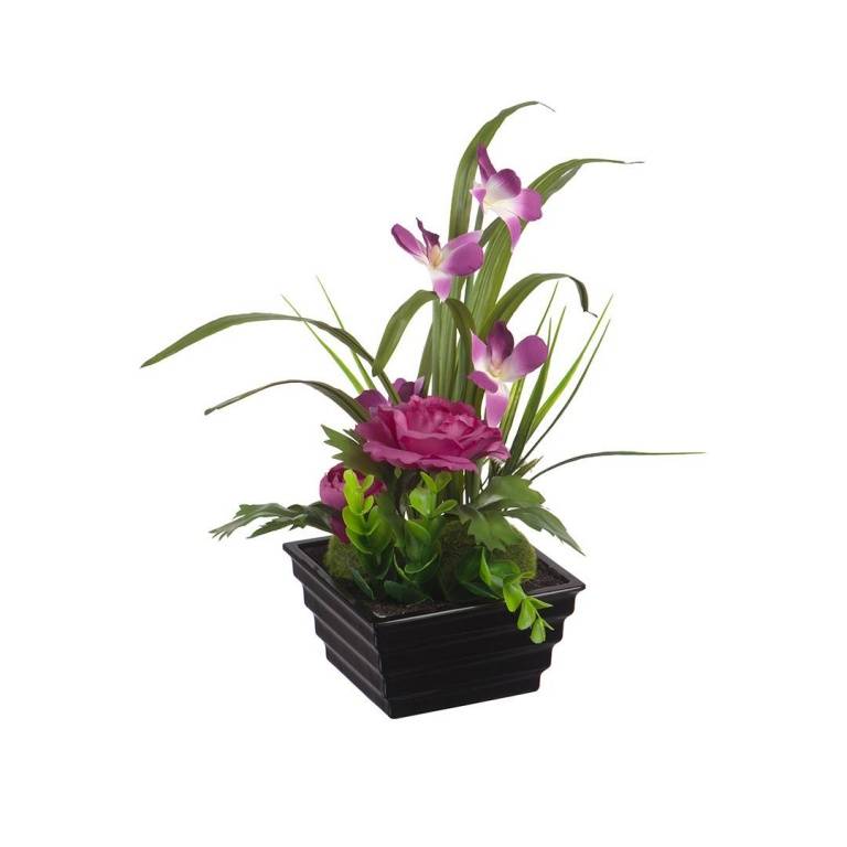 Орхидеи и лютики в пластмассовом горшке, Д115 Ш115 В230, фиолетовый, YW-23 фото на RBNG